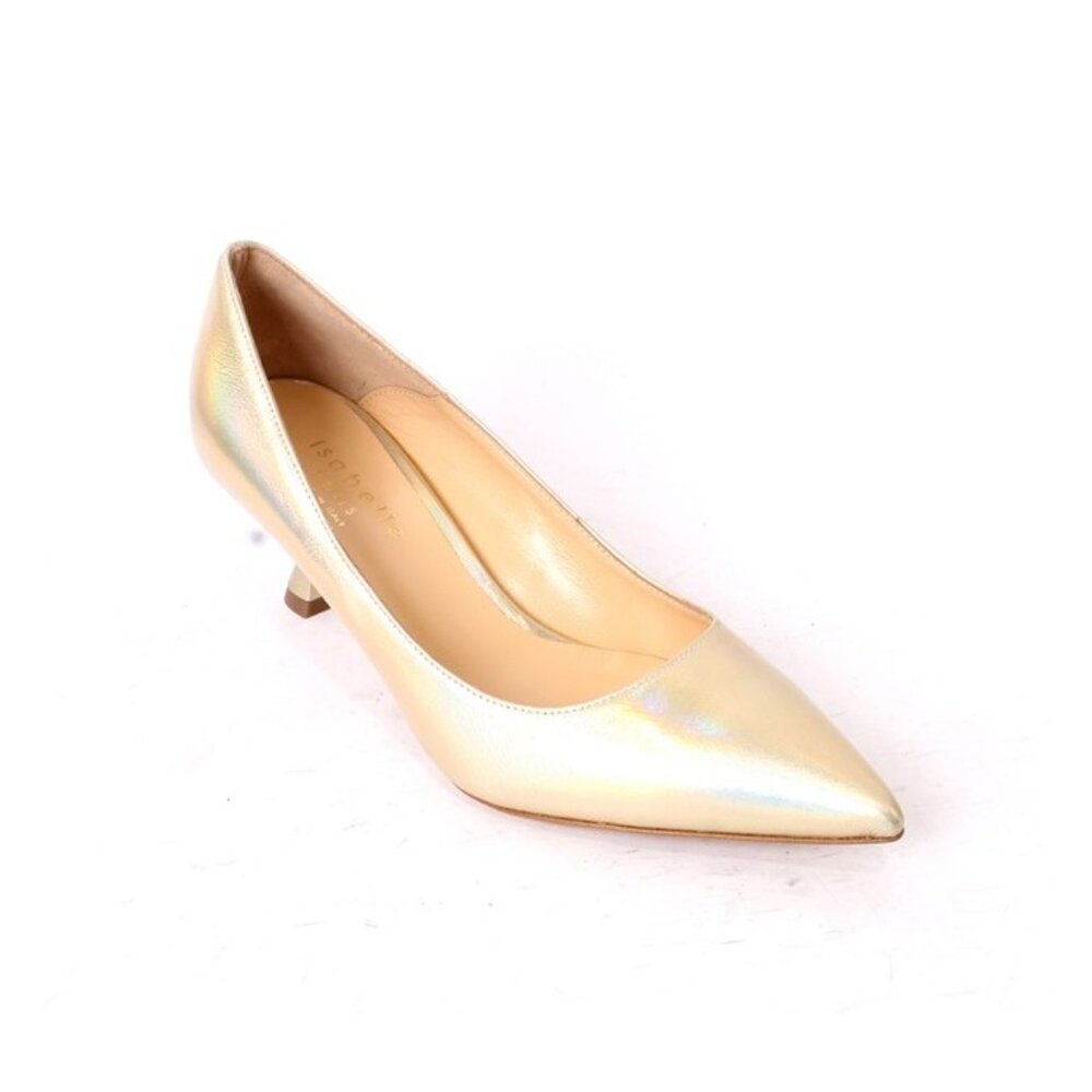Isabelle 326 Gold Leather Stiletto Heels Pointy Toe Pumps